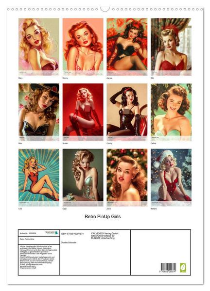 Produktbild: Retro PinUp Girls (Wandkalender 2026 DIN A2 hoch), CALVENDO Monatskalender