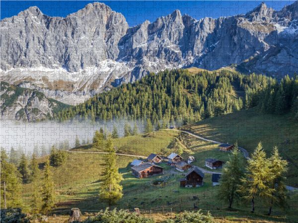 Produktbild: CALVENDO Puzzle Neustattalm (1.530 m) vor der Dachstein-S&uuml;dwand | 1000 Teile Lege-Gr&ouml;&szlig;e 64x48cm Foto-Puzzle f&uuml;r gl&uuml;ckliche Stunden