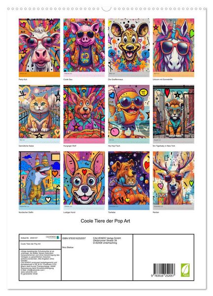 Produktbild: Coole Tiere der Pop Art (hochwertiger Premium Wandkalender 2026 DIN A2 hoch), Kunstdruck in Hochglanz