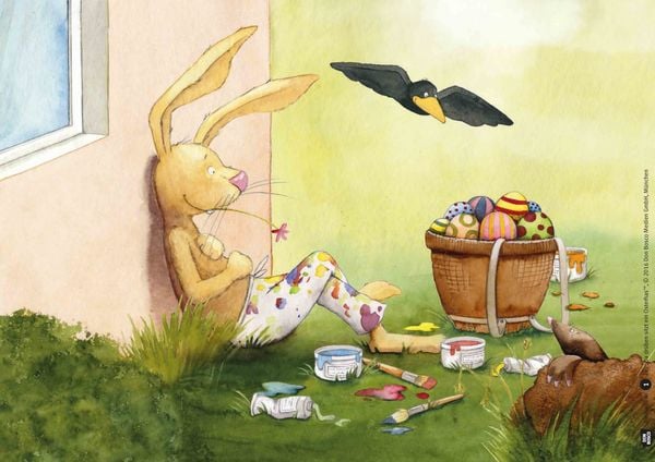 Produktbild: Da dr&uuml;ben sitzt ein Osterhas. Kamishibai Bildkartenset.