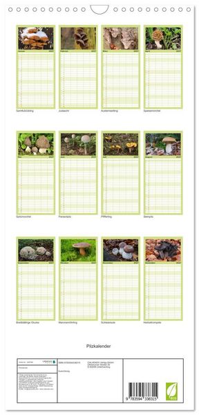 Produktbild: Familienplaner 2027 - Pilzkalender mit 5 Spalten (Wandkalender, 21 x 45 cm) CALVENDO