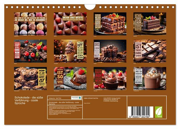 Produktbild: Schokolade - die s&uuml;&szlig;e Verf&uuml;hrung - coole Spr&uuml;che (Wandkalender 2026 DIN A4 quer), CALVENDO Monatskalender