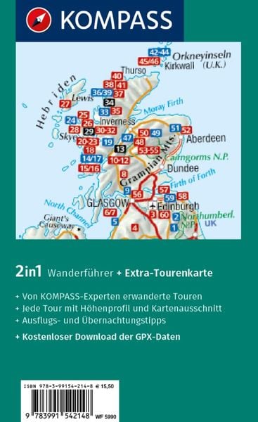 Produktbild: KOMPASS Wanderf&uuml;hrer Schottland, Wanderungen an den K&uuml;sten und in den Highlands 60 Touren mit Extra-Tourenkarte