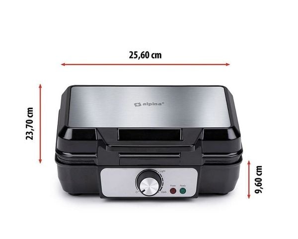 Produktbild: ALPINA Waffeleisen, 1000 Watt, Scharz-Silber