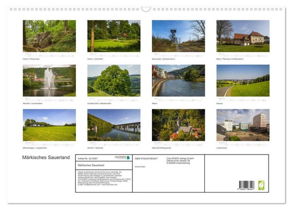 Produktbild: M&auml;rkisches Sauerland (Wandkalender 2026 DIN A2 quer), CALVENDO Monatskalender