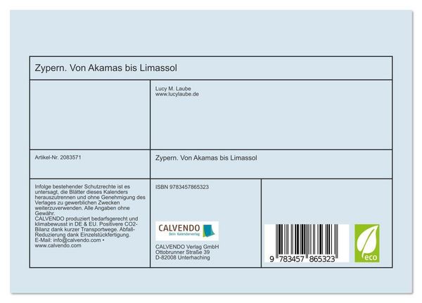 Produktbild: Zypern. Von Akamas bis Limassol (Tischkalender 2026 DIN A5 quer), CALVENDO Monatskalender