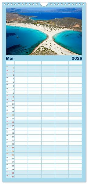 Produktbild: Familienplaner 2026 - Traumstr&auml;nde Griechenlands mit 5 Spalten (Wandkalender, 21 x 45 cm) CALVENDO