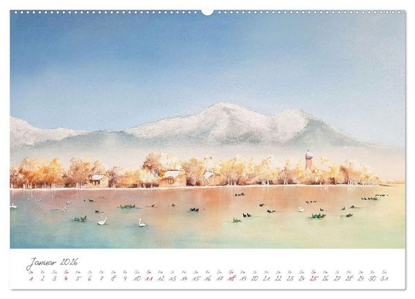 Produktbild: Oberbayerns Seen in Farbe - mit Pinsel und Farbe an den Ufern bayerischer Seen (hochwertiger Premium Wandkalender 2026 DIN A2 quer), Kunstdruck in Hochglanz