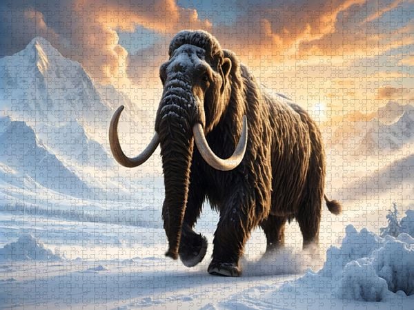 Produktbild: CALVENDO Puzzle Mammut im Sonnenuntergang der Eiszeit | 1000 Teile Lege-Gr&ouml;&szlig;e 64x48cm Foto-Puzzle f&uuml;r gl&uuml;ckliche Stunden