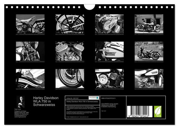 Produktbild: Harley Davidson WLA 750 in Schwarzweiss (Wandkalender 2026 DIN A4 quer), CALVENDO Monatskalender