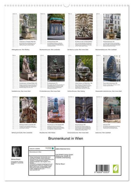 Produktbild: Brunnenkunst in Wien (hochwertiger Premium Wandkalender 2026 DIN A2 hoch), Kunstdruck in Hochglanz