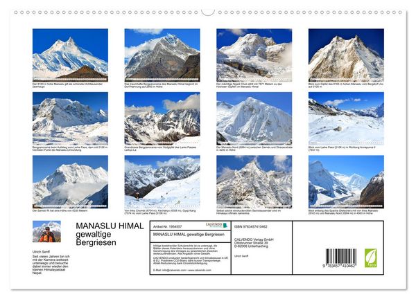 Produktbild: MANASLU HIMAL gewaltige Bergriesen (hochwertiger Premium Wandkalender 2026 DIN A2 quer), Kunstdruck in Hochglanz