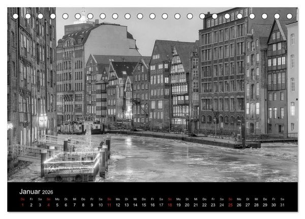 Produktbild: Hamburg monochrome Impressionen (Tischkalender 2026 DIN A5 quer), CALVENDO Monatskalender
