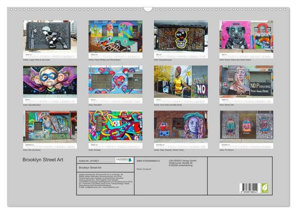 Produktbild: Brooklyn Street Art (Wandkalender 2027 DIN A2 quer), CALVENDO Monatskalender