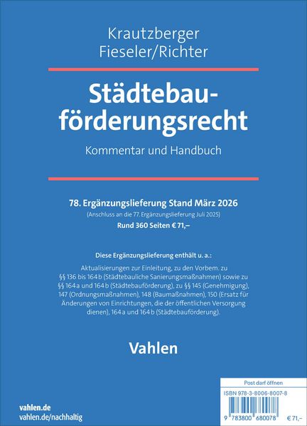 Produktbild: St&auml;dtebauf&ouml;rderungsrecht 78. Erg&auml;nzungslieferung