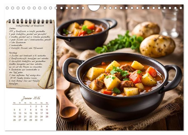 Produktbild: Kartoffelzeit - Zw&ouml;lf klassische KI Kartoffelgerichte mit Rezept (Wandkalender 2026 DIN A4 quer), CALVENDO Monatskalender