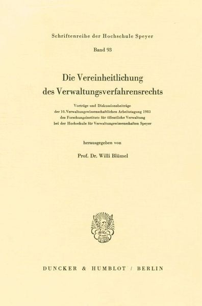 Produktbild: Die Vereinheitlichung des Verwaltungsverfahrensrechts.