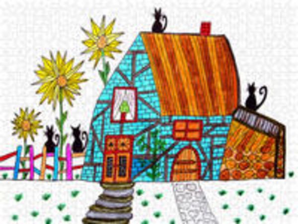 CALVENDO Puzzle Bauernhaus mit Katzen 1000 Teile Puzzle quer | 1000 Teile Lege-Größe 64 × 48 cm Foto-Puzzle für glückliche Stunden
