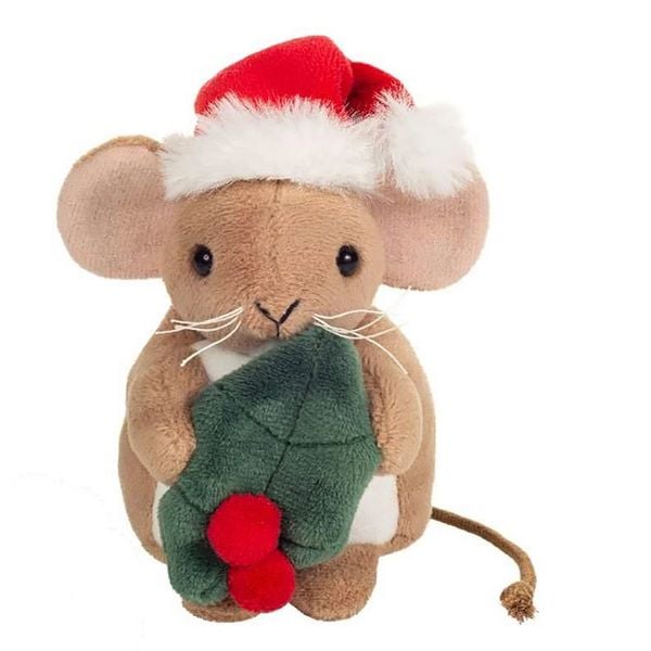 Produktbild: Teddy Hermann 94629 - Weihnachtsmaus mit Ilexblatt, Pl&uuml;sch, 11 cm