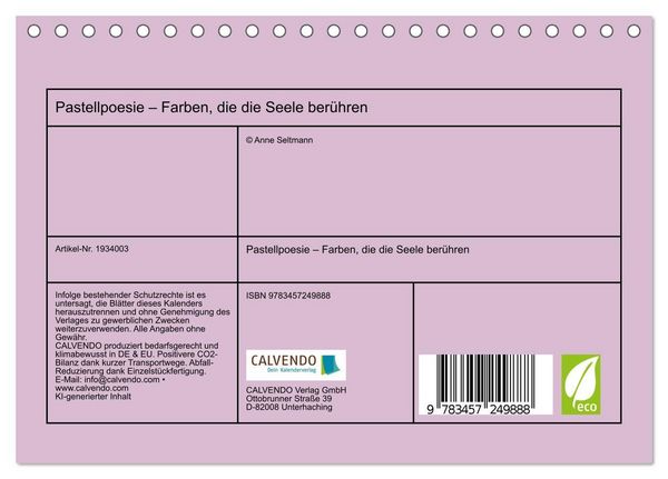 Produktbild: Pastellpoesie &ndash; Farben, die die Seele ber&uuml;hren (Tischkalender 2026 DIN A5 quer), CALVENDO Monatskalender