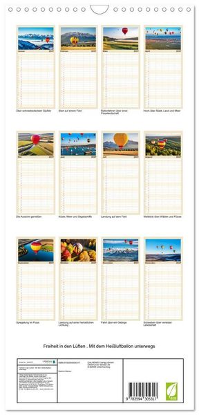 Produktbild: Familienplaner 2027 - Freiheit in den L&uuml;ften. Mit dem Hei&szlig;luftballon unterwegs mit 5 Spalten (Wandkalender, 21 x 45 cm) CALVENDO