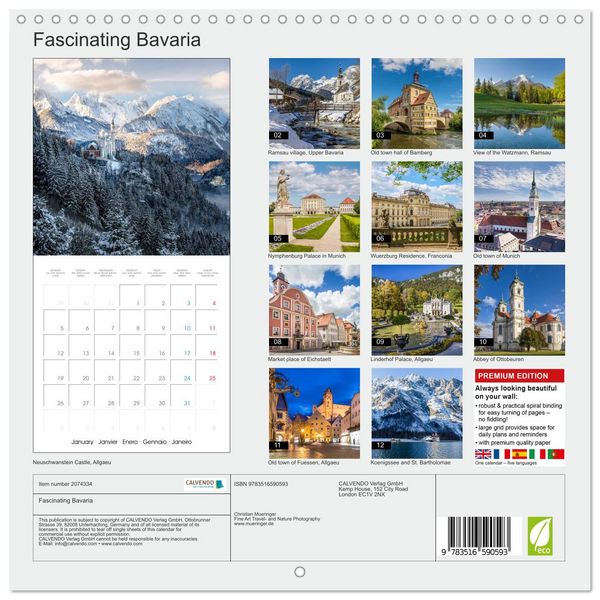 Produktbild: Fascinating Bavaria (Wall Calendar 2026 12 &times; 12 Inch) CALVENDO 12 Month Wall Calendar