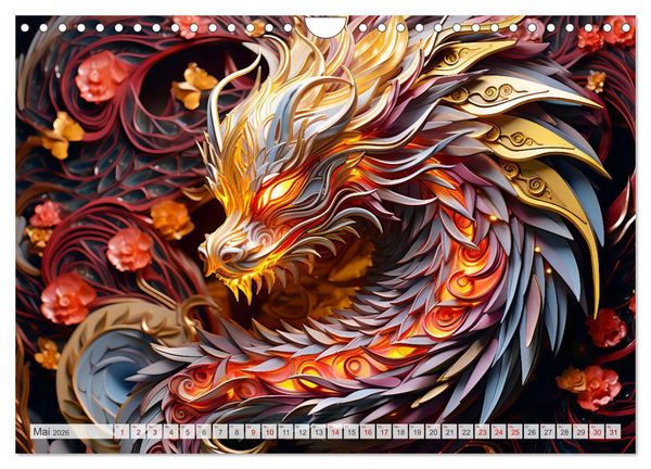 Produktbild: Quilling-Drachen - Jahr des Drachen (Wandkalender 2026 DIN A4 quer), CALVENDO Monatskalender