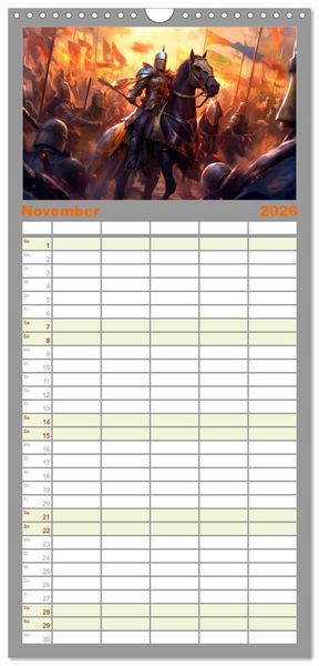 Produktbild: Familienplaner 2026 - Drachent&auml;nzer - Bildgeschichten aus dem Mittelalter mit 5 Spalten (Wandkalender, 21 x 45 cm) CALVENDO