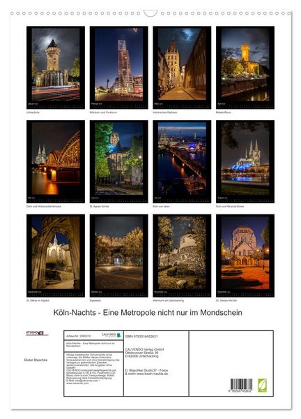 Produktbild: K&ouml;ln-Nachts - Eine Metropole nicht nur im Mondschein (Wandkalender 2026 DIN A2 hoch), CALVENDO Monatskalender