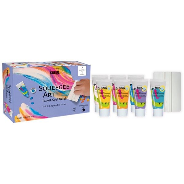 Produktbild: KREUL Squeegee Art Set mit Kids Art Kinder-K&uuml;nstlerfarben, 7 x 20 ml Tuben