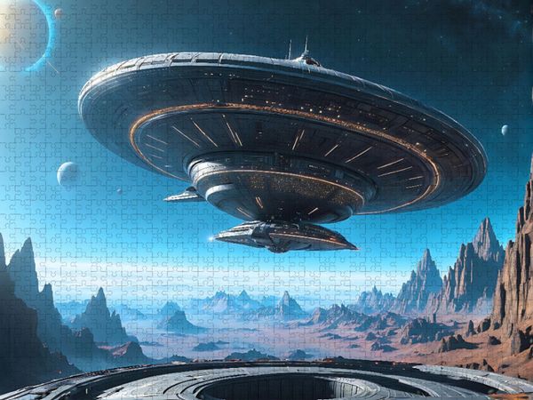 Produktbild: CALVENDO Puzzle Untertasse bei der Landung auf einem Alien-Planeten | 1000 Teile Lege-Gr&ouml;&szlig;e 64x48cm Foto-Puzzle f&uuml;r gl&uuml;ckliche Stunden