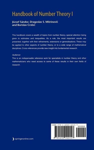 Produktbild: Handbook of Number Theory I