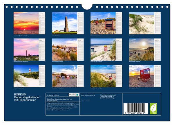 Produktbild: BORKUM Geburtstagskalender mit Planerfunktion (Wandkalender 2026 DIN A4 quer), CALVENDO Monatskalender