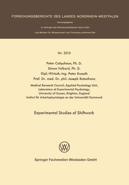 Produktbild: Experimental Studies of Shiftwork