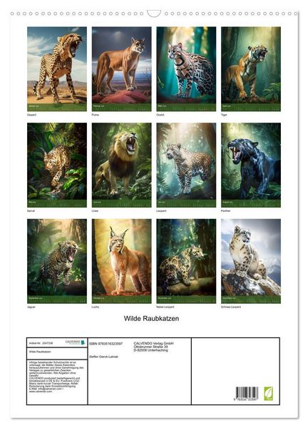 Produktbild: Wilde Raubkatzen (Wandkalender 2026 DIN A2 hoch), CALVENDO Monatskalender