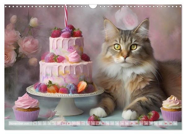 Produktbild: S&uuml;&szlig;e Naschkatzen - Pelzige Leckerm&auml;ulchen zwischen s&uuml;&szlig;en Desserts und Torten (Wandkalender 2026 DIN A3 quer), CALVENDO Monatskalender