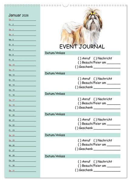 Produktbild: B-DAY PLANER - Aquarell Hunderassen - F&uuml;r Termine, Geschenke, Eventdetails & mehr (hochwertiger Premium Wandkalender 2026 DIN A2 hoch), Kunstdruck in Hochglanz