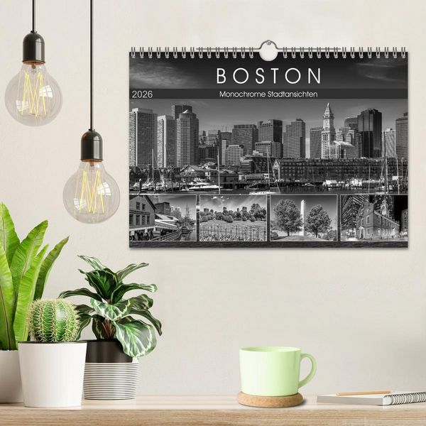Produktbild: BOSTON Monochrome Stadtansichten (Wandkalender 2026 DIN A4 quer), CALVENDO Monatskalender