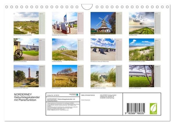 Produktbild: NORDERNEY Geburtstagskalender mit Planerfunktion (Wandkalender 2027 DIN A4 quer), CALVENDO Monatskalender