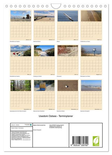 Produktbild: Usedom Ostsee - Terminplaner (Wandkalender 2026 DIN A4 hoch), CALVENDO Monatskalender