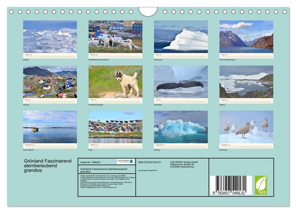 Produktbild: Gr&ouml;nland Faszinierend atemberaubend grandios (Wandkalender 2026 DIN A4 quer), CALVENDO Monatskalender
