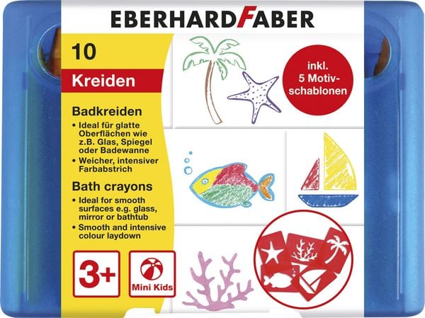 Produktbild: EBERHARD FABER Badkreiden Mini Kids, 10 Farben, 5 Schablonen