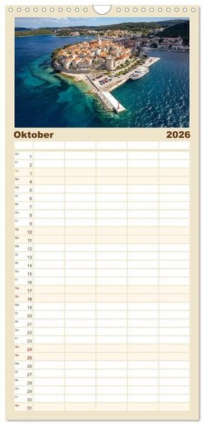 Produktbild: Familienplaner 2026 - Kroatien von oben mit 5 Spalten (Wandkalender, 21 x 45 cm) CALVENDO