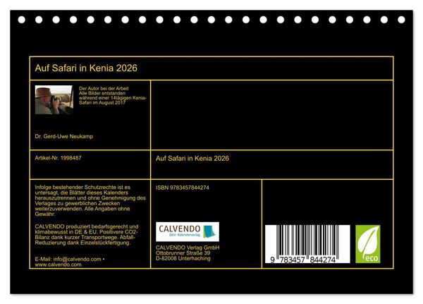 Produktbild: Auf Safari in Kenia 2026 (Tischkalender 2026 DIN A5 quer), CALVENDO Monatskalender