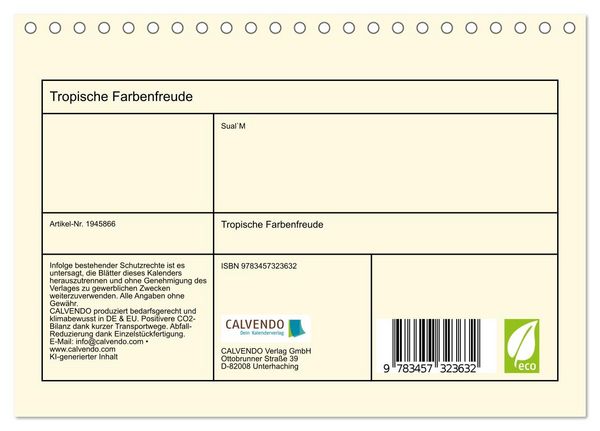 Produktbild: Tropische Farbenfreude (Tischkalender 2026 DIN A5 quer), CALVENDO Monatskalender