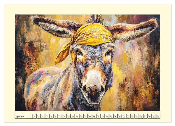 Produktbild: Charmante Langohren. Bezaubernde Eselportr&auml;ts in &Ouml;loptik (Tischkalender 2026 DIN A5 quer), CALVENDO Monatskalender