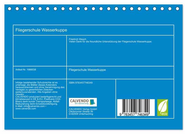 Produktbild: Fliegerschule Wasserkuppe (Tischkalender 2026 DIN A5 quer), CALVENDO Monatskalender
