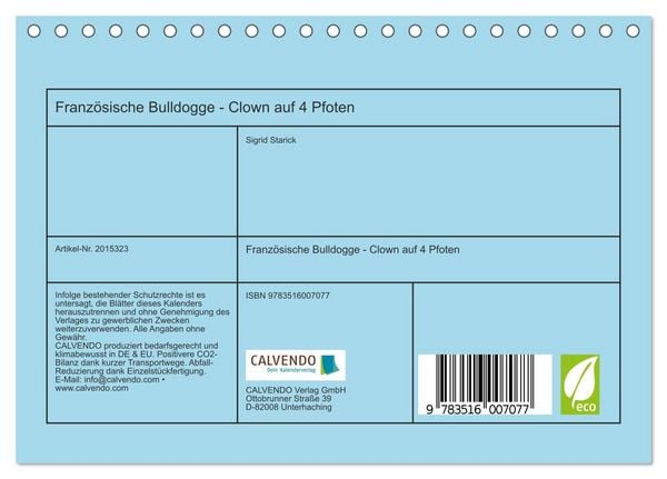 Produktbild: Franz&ouml;sische Bulldogge - Clown auf 4 Pfoten (Tischkalender 2026 DIN A5 quer), CALVENDO Monatskalender
