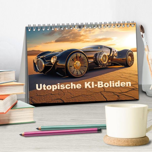 Produktbild: Utopische KI-Boliden (Tischkalender 2026 DIN A5 quer), CALVENDO Monatskalender