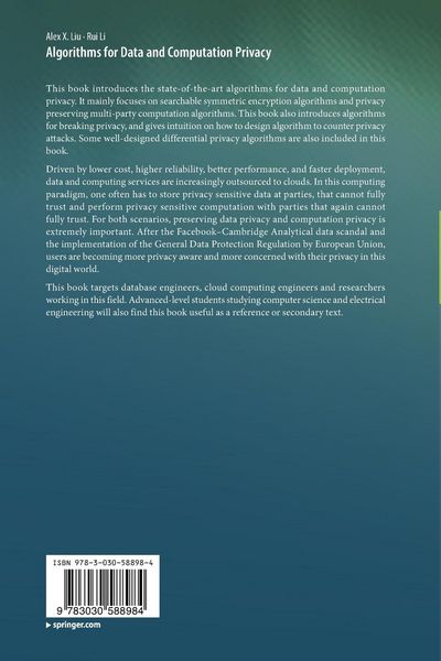 Produktbild: Algorithms for Data and Computation Privacy
